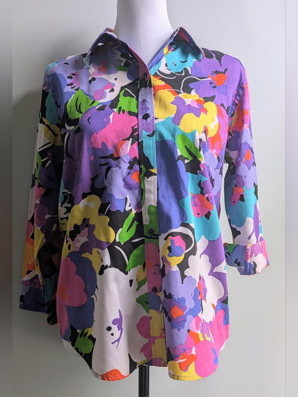 Lauren Ralph Lauren Bright Cotton Floral Print Button-Up Blouse Size M